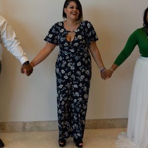 NAVY FLORAL CHALLIS JUMPSUIT